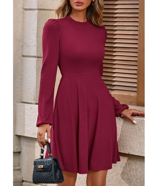 PRETTYGARDEN Womens Long Sleeve Mini Dress 2025 Fall Trendy Crewneck Ribbed Knit Soft A Line Flowy Summer Formal Dresses