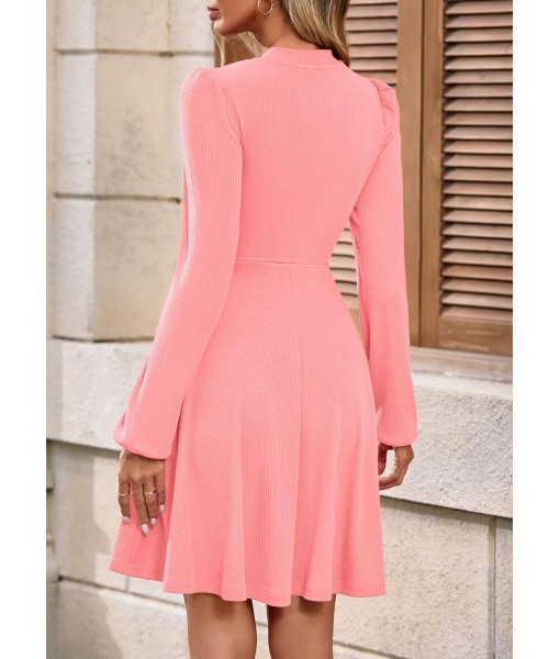 PRETTYGARDEN Womens Long Sleeve Mini Dress 2025 Fall Trendy Crewneck Ribbed Knit Soft A Line Flowy Summer Formal Dresses