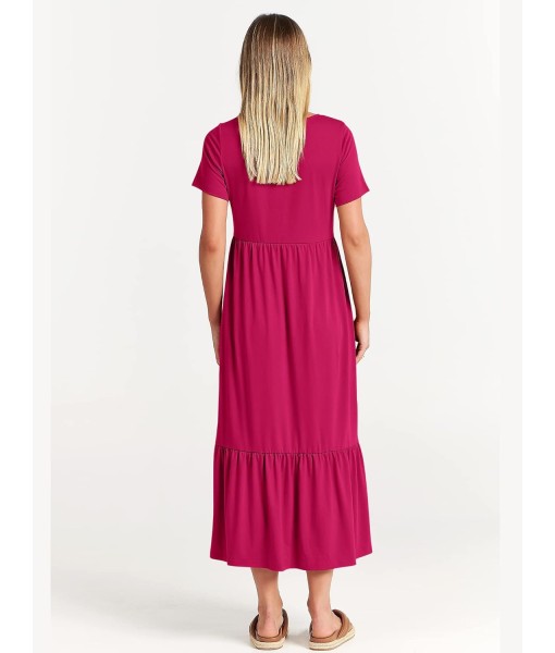 ANRABESS Womens 2025 Summer Casual Maxi Dress A line Tiered Flowy Short Sleeve Crewneck T Shirt Beach Travel Long Dresses