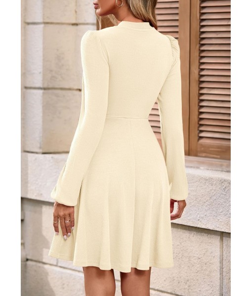PRETTYGARDEN Womens Long Sleeve Mini Dress 2025 Fall Trendy Crewneck Ribbed Knit Soft A Line Flowy Summer Formal Dresses