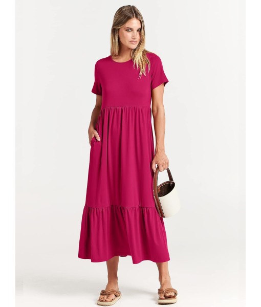 ANRABESS Womens 2025 Summer Casual Maxi Dress A line Tiered Flowy Short Sleeve Crewneck T Shirt Beach Travel Long Dresses