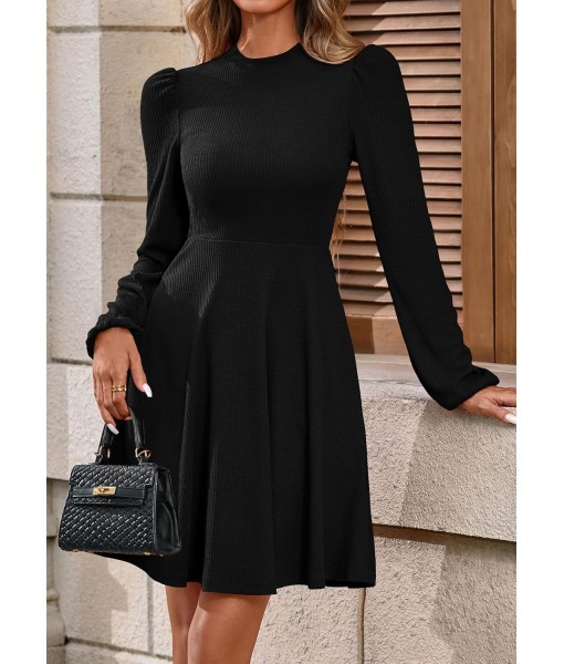 PRETTYGARDEN Womens Long Sleeve Mini Dress 2025 Fall Trendy Crewneck Ribbed Knit Soft A Line Flowy Summer Formal Dresses