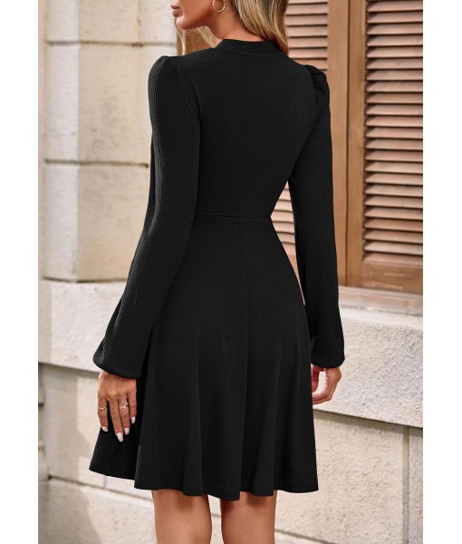 PRETTYGARDEN Womens Long Sleeve Mini Dress 2025 Fall Trendy Crewneck Ribbed Knit Soft A Line Flowy Summer Formal Dresses