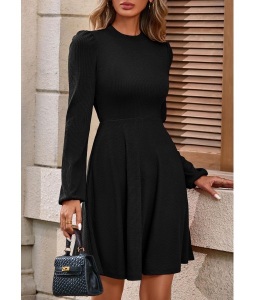 PRETTYGARDEN Womens Long Sleeve Mini Dress 2025 Fall Trendy Crewneck Ribbed Knit Soft A Line Flowy Summer Formal Dresses