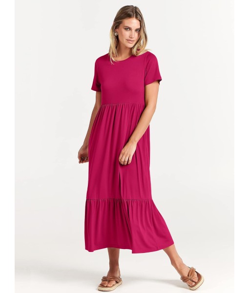 ANRABESS Womens 2025 Summer Casual Maxi Dress A line Tiered Flowy Short Sleeve Crewneck T Shirt Beach Travel Long Dresses