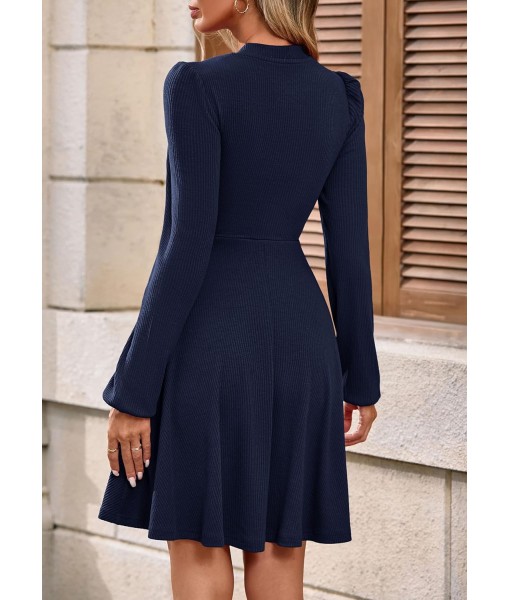 PRETTYGARDEN Womens Long Sleeve Mini Dress 2025 Fall Trendy Crewneck Ribbed Knit Soft A Line Flowy Summer Formal Dresses