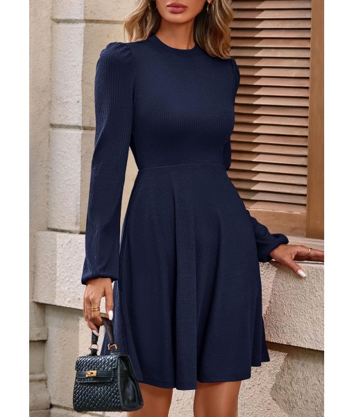 PRETTYGARDEN Womens Long Sleeve Mini Dress 2025 Fall Trendy Crewneck Ribbed Knit Soft A Line Flowy Summer Formal Dresses