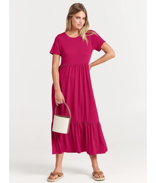 ANRABESS Womens 2025 Summer Casual Maxi Dress A line Tiered Flowy Short Sleeve Crewneck T Shirt Beach Travel Long Dresses