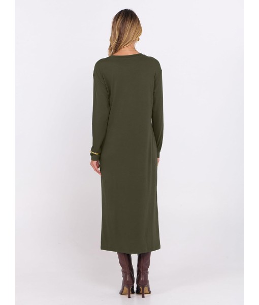 ANRABESS Long Sleeve Midi Dresses for Women Fall Fashion Casual Vacation Crewneck Loose Split Striped Long Tshirts Dress