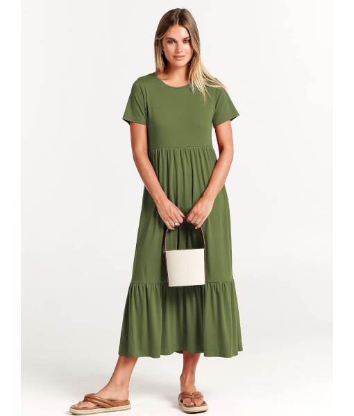 ANRABESS Womens 2025 Summer Casual Maxi Dress A line Tiered Flowy Short Sleeve Crewneck T Shirt Beach Travel Long Dresses