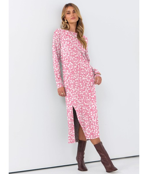ANRABESS Long Sleeve Midi Dresses for Women Fall Fashion Casual Vacation Crewneck Loose Split Striped Long Tshirts Dress