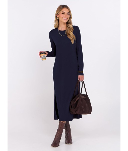 ANRABESS Long Sleeve Midi Dresses for Women Fall Fashion Casual Vacation Crewneck Loose Split Striped Long Tshirts Dress