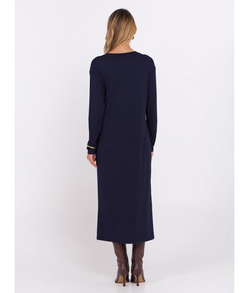 ANRABESS Long Sleeve Midi Dresses for Women Fall Fashion Casual Vacation Crewneck Loose Split Striped Long Tshirts Dress
