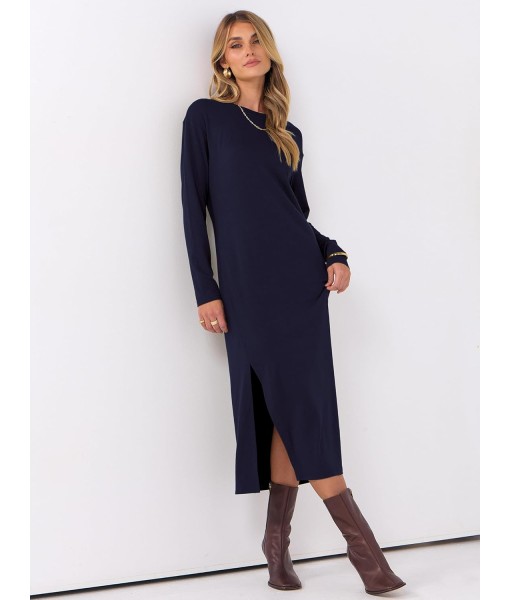 ANRABESS Long Sleeve Midi Dresses for Women Fall Fashion Casual Vacation Crewneck Loose Split Striped Long Tshirts Dress