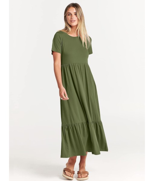 ANRABESS Womens 2025 Summer Casual Maxi Dress A line Tiered Flowy Short Sleeve Crewneck T Shirt Beach Travel Long Dresses