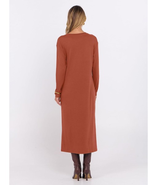 ANRABESS Long Sleeve Midi Dresses for Women Fall Fashion Casual Vacation Crewneck Loose Split Striped Long Tshirts Dress