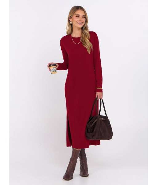 ANRABESS Long Sleeve Midi Dresses for Women Fall Fashion Casual Vacation Crewneck Loose Split Striped Long Tshirts Dress