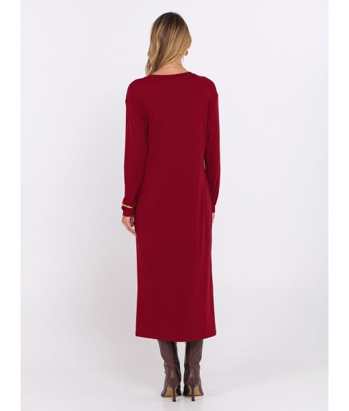 ANRABESS Long Sleeve Midi Dresses for Women Fall Fashion Casual Vacation Crewneck Loose Split Striped Long Tshirts Dress