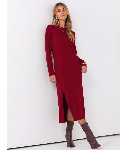 ANRABESS Long Sleeve Midi Dresses for Women Fall Fashion Casual Vacation Crewneck Loose Split Striped Long Tshirts Dress