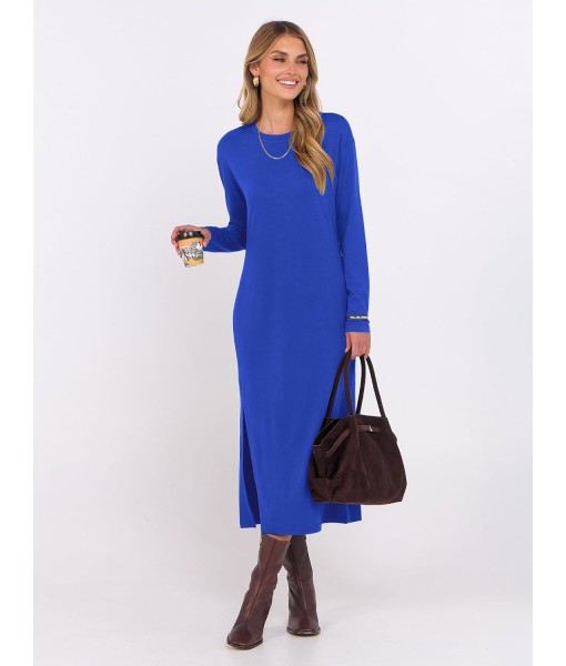 ANRABESS Long Sleeve Midi Dresses for Women Fall Fashion Casual Vacation Crewneck Loose Split Striped Long Tshirts Dress