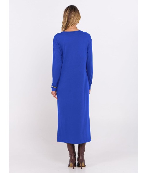 ANRABESS Long Sleeve Midi Dresses for Women Fall Fashion Casual Vacation Crewneck Loose Split Striped Long Tshirts Dress