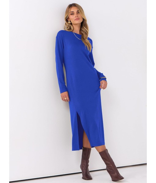 ANRABESS Long Sleeve Midi Dresses for Women Fall Fashion Casual Vacation Crewneck Loose Split Striped Long Tshirts Dress