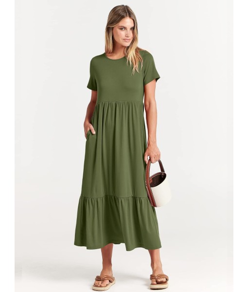 ANRABESS Womens 2025 Summer Casual Maxi Dress A line Tiered Flowy Short Sleeve Crewneck T Shirt Beach Travel Long Dresses