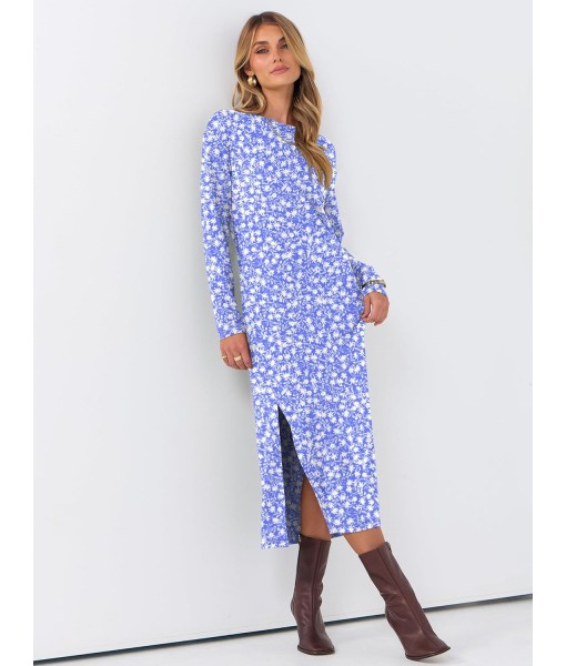 ANRABESS Long Sleeve Midi Dresses for Women Fall Fashion Casual Vacation Crewneck Loose Split Striped Long Tshirts Dress