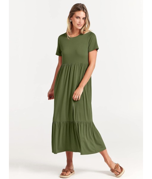 ANRABESS Womens 2025 Summer Casual Maxi Dress A line Tiered Flowy Short Sleeve Crewneck T Shirt Beach Travel Long Dresses