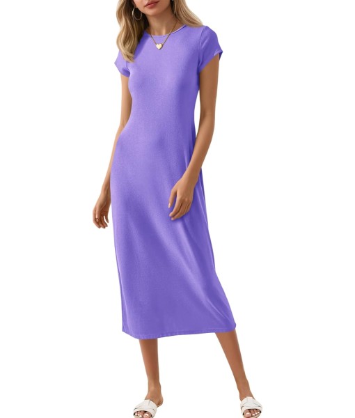 Wenrine Women's Short Sleeve T-Shirt Dress Summer Crew Neck Basic Solid Casual Long Midi Dresses