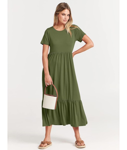 ANRABESS Womens 2025 Summer Casual Maxi Dress A line Tiered Flowy Short Sleeve Crewneck T Shirt Beach Travel Long Dresses