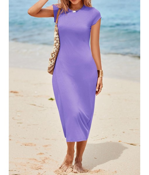 Wenrine Women's Short Sleeve T-Shirt Dress Summer Crew Neck Basic Solid Casual Long Midi Dresses