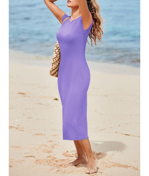 Wenrine Women's Short Sleeve T-Shirt Dress Summer Crew Neck Basic Solid Casual Long Midi Dresses