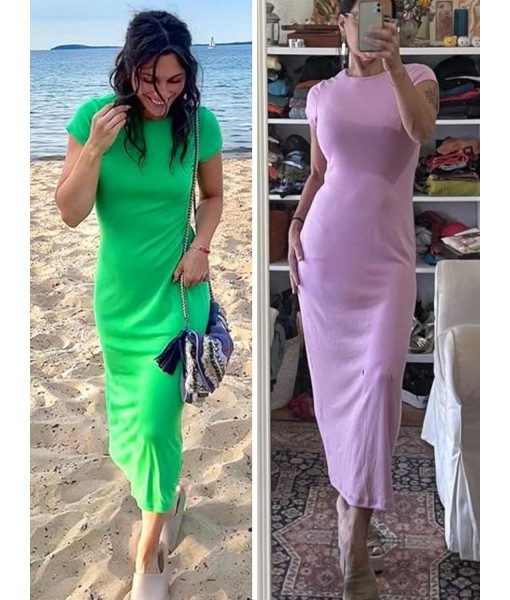 Wenrine Women's Short Sleeve T-Shirt Dress Summer Crew Neck Basic Solid Casual Long Midi Dresses