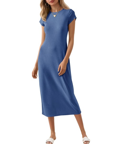 Wenrine Women's Short Sleeve T-Shirt Dress Summer Crew Neck Basic Solid Casual Long Midi Dresses