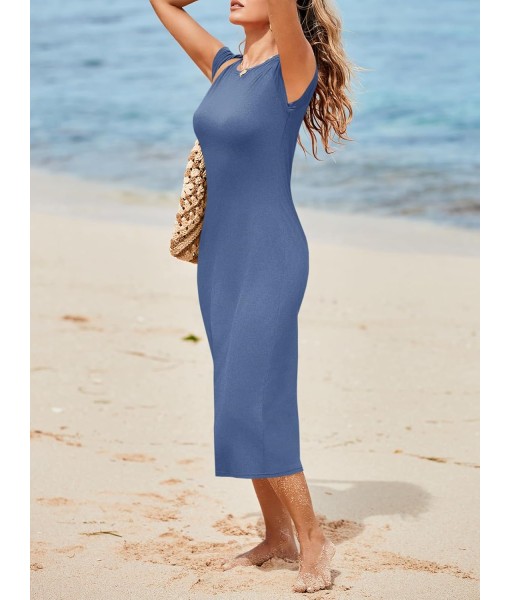 Wenrine Women's Short Sleeve T-Shirt Dress Summer Crew Neck Basic Solid Casual Long Midi Dresses