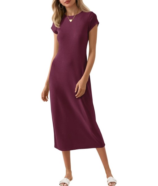 Wenrine Women's Short Sleeve T-Shirt Dress Summer Crew Neck Basic Solid Casual Long Midi Dresses