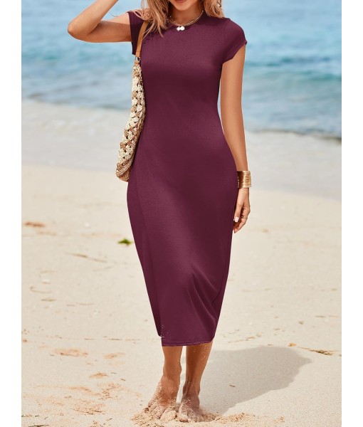 Wenrine Women's Short Sleeve T-Shirt Dress Summer Crew Neck Basic Solid Casual Long Midi Dresses