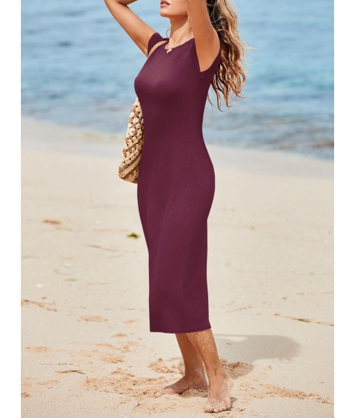 Wenrine Women's Short Sleeve T-Shirt Dress Summer Crew Neck Basic Solid Casual Long Midi Dresses