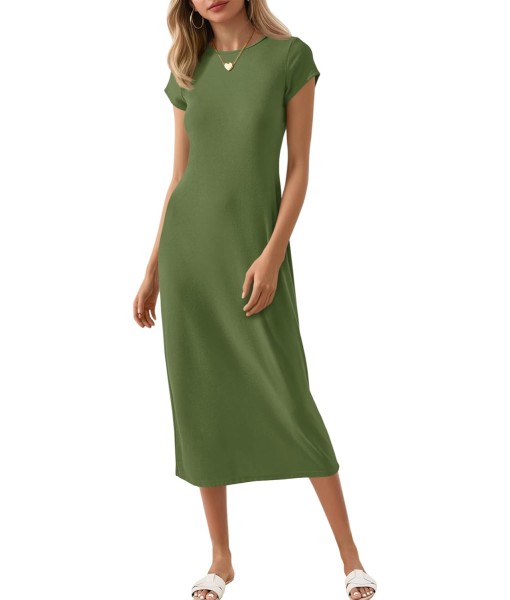 Wenrine Women's Short Sleeve T-Shirt Dress Summer Crew Neck Basic Solid Casual Long Midi Dresses