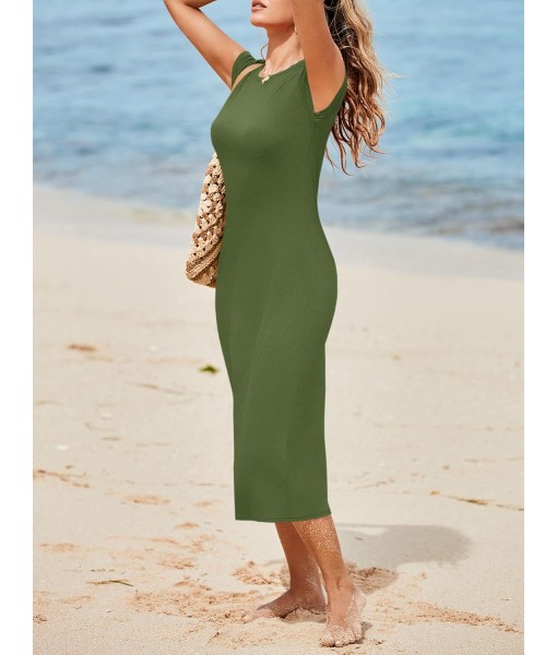 Wenrine Women's Short Sleeve T-Shirt Dress Summer Crew Neck Basic Solid Casual Long Midi Dresses