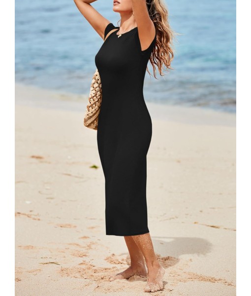 Wenrine Women's Short Sleeve T-Shirt Dress Summer Crew Neck Basic Solid Casual Long Midi Dresses