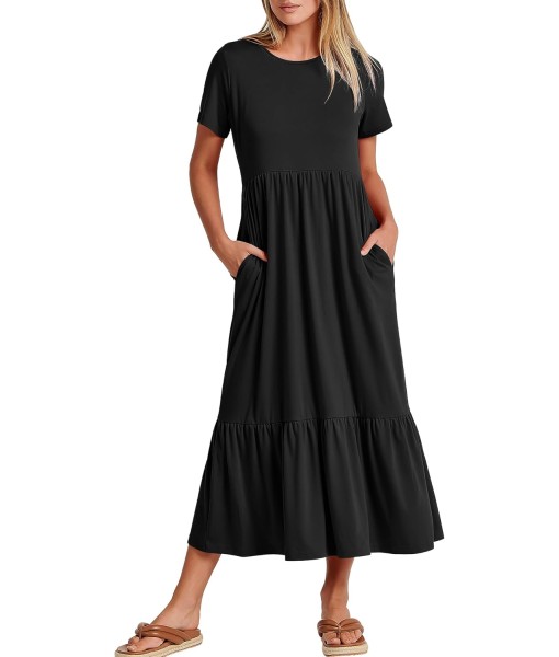 ANRABESS Womens 2025 Summer Casual Maxi Dress A line Tiered Flowy Short Sleeve Crewneck T Shirt Beach Travel Long Dresses