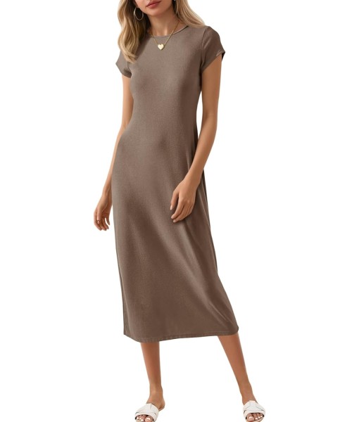 Wenrine Women's Short Sleeve T-Shirt Dress Summer Crew Neck Basic Solid Casual Long Midi Dresses