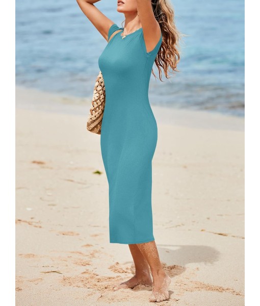 Wenrine Women's Short Sleeve T-Shirt Dress Summer Crew Neck Basic Solid Casual Long Midi Dresses