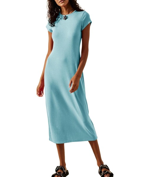 Wenrine Women's Short Sleeve T-Shirt Dress Summer Crew Neck Basic Solid Casual Long Midi Dresses