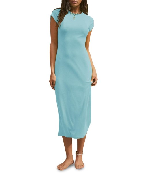 Wenrine Women's Short Sleeve T-Shirt Dress Summer Crew Neck Basic Solid Casual Long Midi Dresses