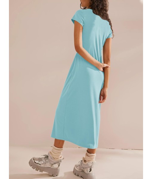 Wenrine Women's Short Sleeve T-Shirt Dress Summer Crew Neck Basic Solid Casual Long Midi Dresses