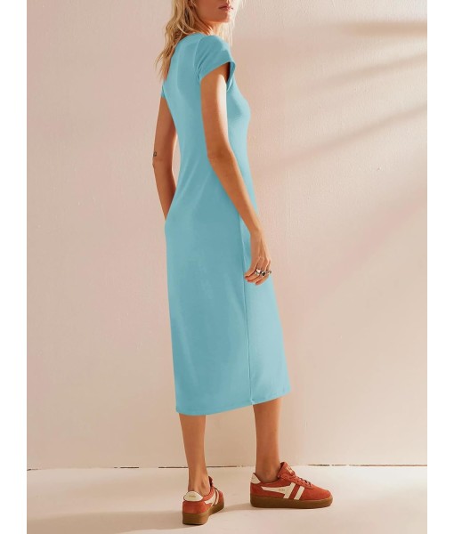 Wenrine Women's Short Sleeve T-Shirt Dress Summer Crew Neck Basic Solid Casual Long Midi Dresses