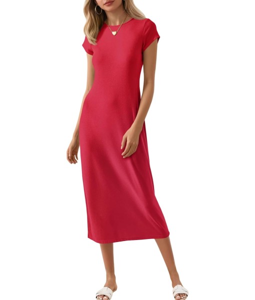 Wenrine Women's Short Sleeve T-Shirt Dress Summer Crew Neck Basic Solid Casual Long Midi Dresses